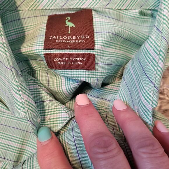 Tailorbyrd Plaid Green Purple Shirt Large - Picture 7 of 7
